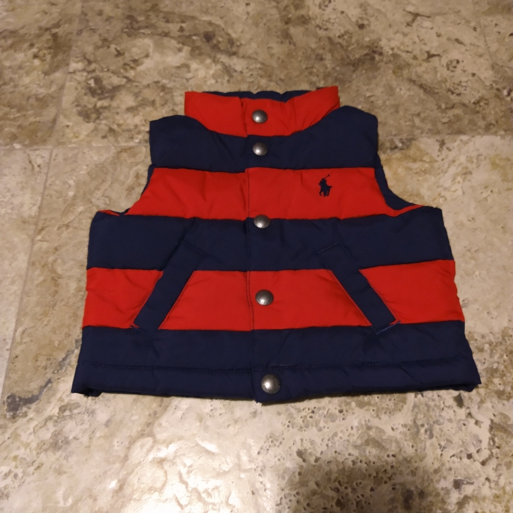 Authentic Ralph Lauren vest size 6months red and navy blue